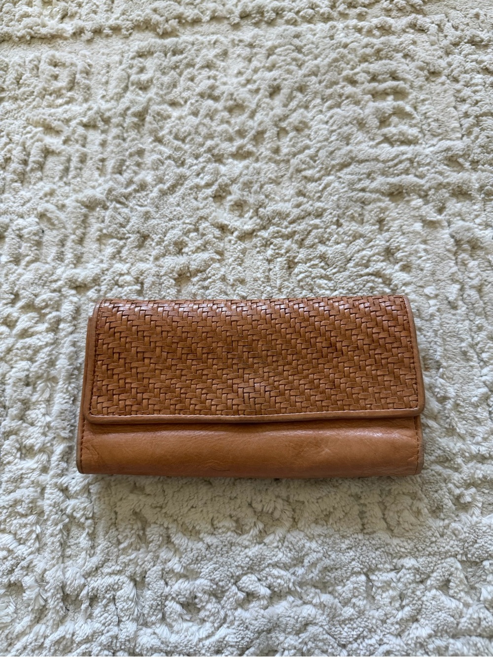 Woven Leather Flap Wallet - Tan